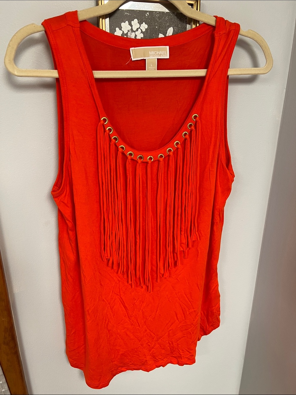 Michael Kors Bright Orange Fringe Tank Top